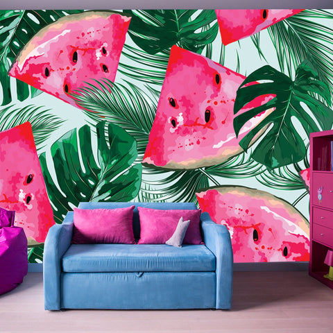 Watermelons, Tropical Palm Leaves Wallpaper Girls Bedroom Mural