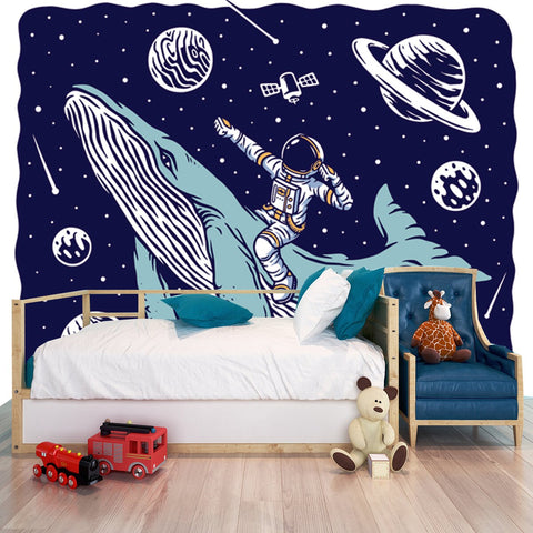 Astronaut Riding a Whale Illustration Wallpaper Boy Bedroom Mural