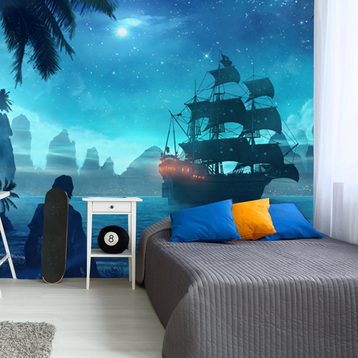 Pirate Ship at Night Wallpaper Boy Bedroom Mural