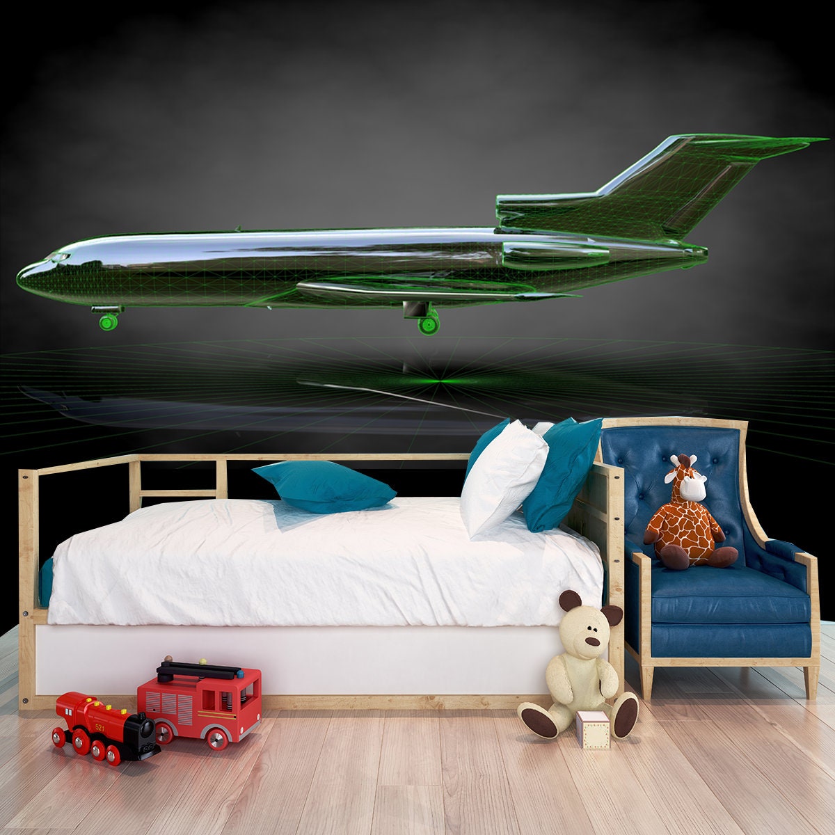 3d Rendering of a Reflective Plane on a Dark Black Background Wallpaper Boys Bedroom Mural