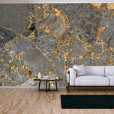 Luxurious Dark Grey Agate Marble Texture with Golden Veins Wallpaper Living Room Mural