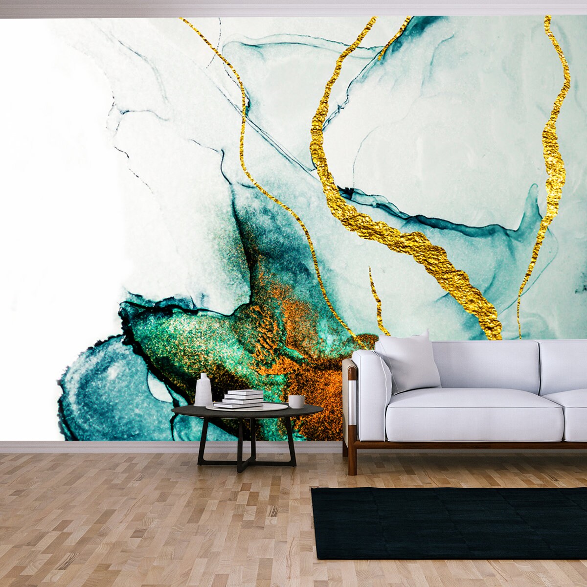 Transparent Creativity, Modern Art. Ink Colors are Amazingly Bright, Luminous, Translucent, Free-Flowing Wallpaper Living Room Mural