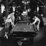 Vintage Black and White Billiard Playing Pool Wallpaper Living Room Mural