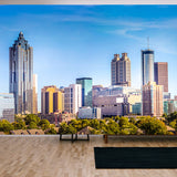 Downtown Atlanta Skyline Showing Several Prominent Buildings and Hotels Under a Blue Sky Wallpaper Living Room Mural