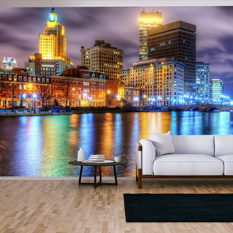 Providence, Rhode Island City Skyline Wallpaper Living Room Mural