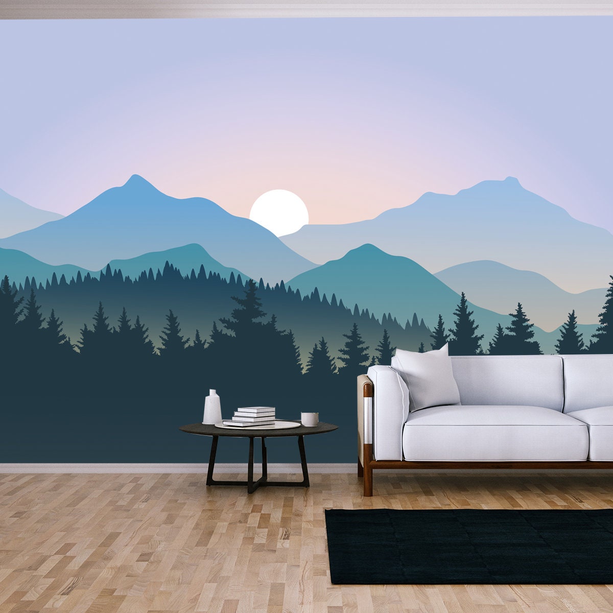 Foggy Mountain Landscape During Sunrise Wallpaper Living Room Mural