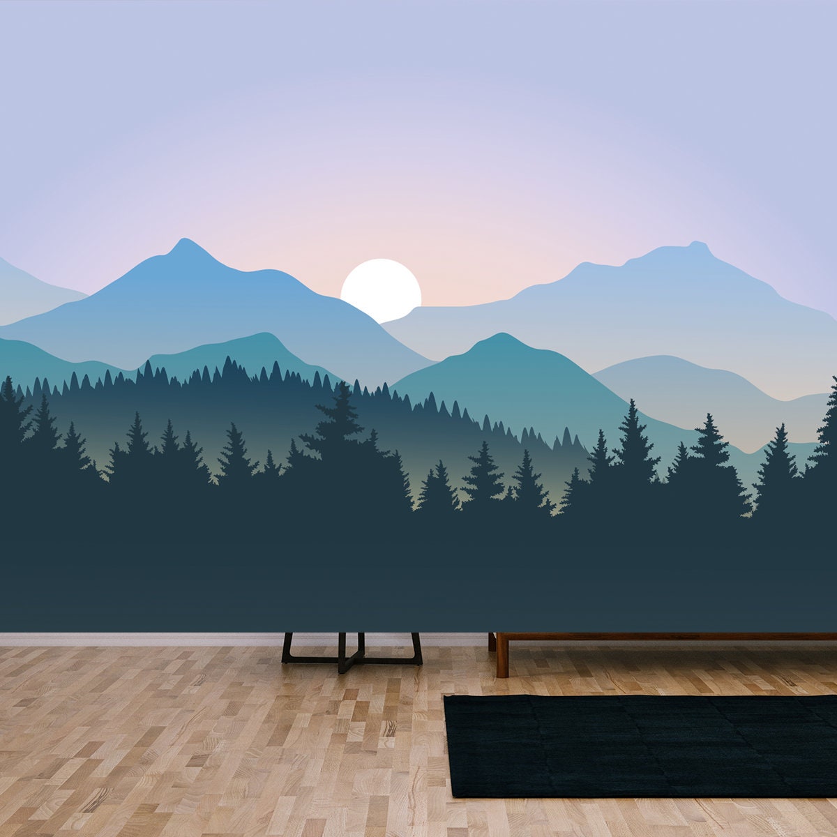 Foggy Mountain Landscape During Sunrise Wallpaper Living Room Mural