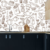 Kitchen doodle Sketch Utensils Hand-Drawn with Ink Wallpaper Kitchen Mural