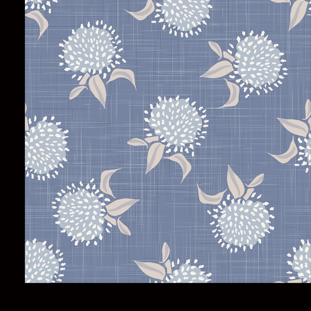 French Shabby Chic Floral Linen. Pretty Dandelion Flower on Blue Wallpaper Kitchen Mural