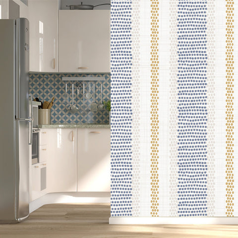 French Farmhouse Stripe Pattern. Provence Blue White Linen Woven Texture. Shabby Chic Style Weave Stitch Background Wallpaper Kitchen Mural