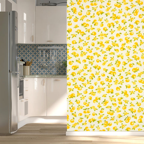 Old Fashioned Background. Retro Lemon Pattern Wallpaper Kitchen Mural