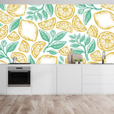 Single Pattern of Lemon Fruits in Vintage Design Wallpaper Kitchen Mural