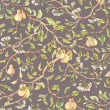 Seamless Pattern on a Brown Background with Branches, White Flowers and Ripe Yellow Pear Fruits. Painted in Watercolor Dining Room Mural