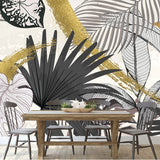 Luxury Green Summer Background and Wallpaper Vector with Golden Metallic Wallpaper Dining Room Mural