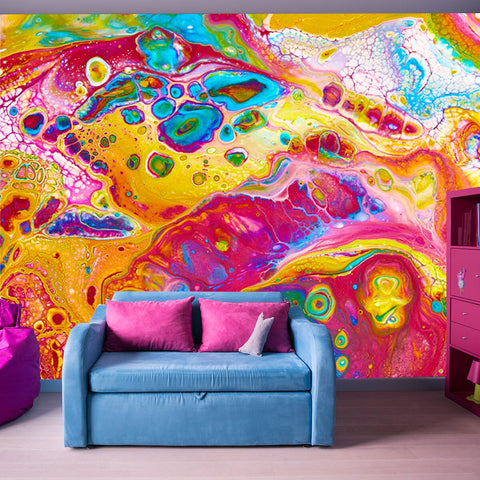 Fluid Art. Abstract Colorful Background, Wallpaper. Mixing Paints Wallpaper Girl Bedroom Mural