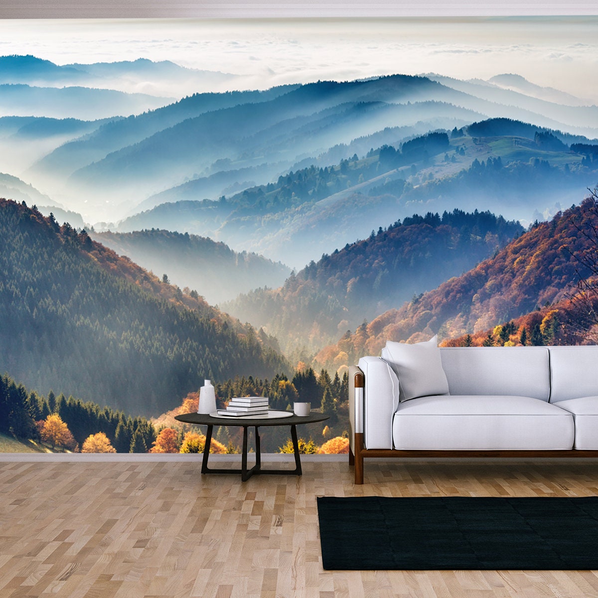 Scenic Mountain Landscape. View on the Black Forest, Germany, Covered in Fog Wallpaper Living Room Mural