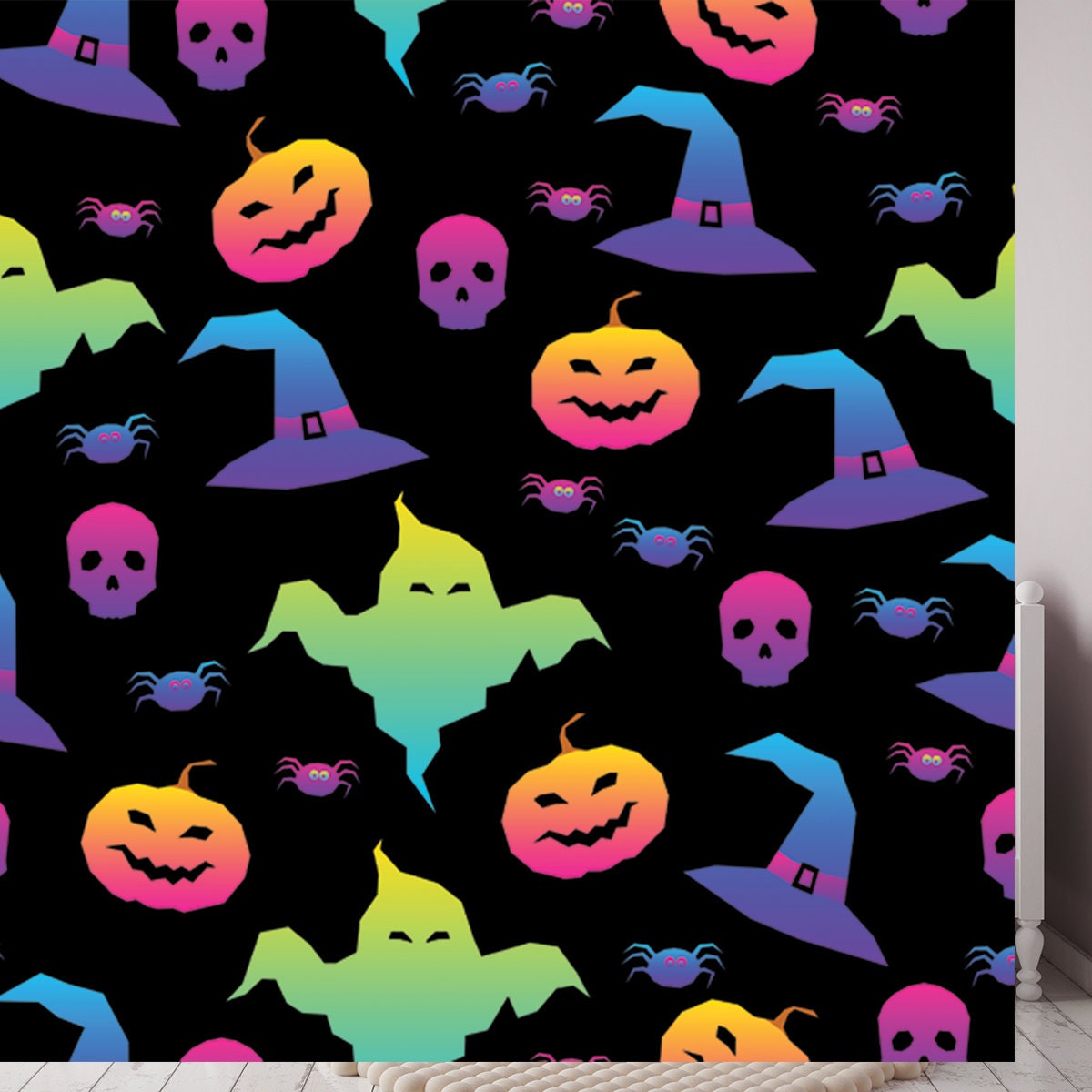 Abstract Rainbow Happy Halloween Seamless Background Wallpaper Girl Bedroom Mural