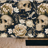 Vintage Floral Seamless Wallpaper with Skulls, Peonies, Butterflies. Dark Botanical Background Wallpaper Living Room Mural