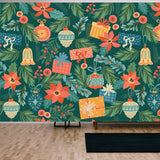 Christmas and Happy New Year Seamless Pattern with Christmas Toys and Gifts Wallpaper Living Room Mural