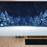 Snow Covered Winter Forest Under Stormy Snowfall and Dark Sky Wallpaper Living Room Mural