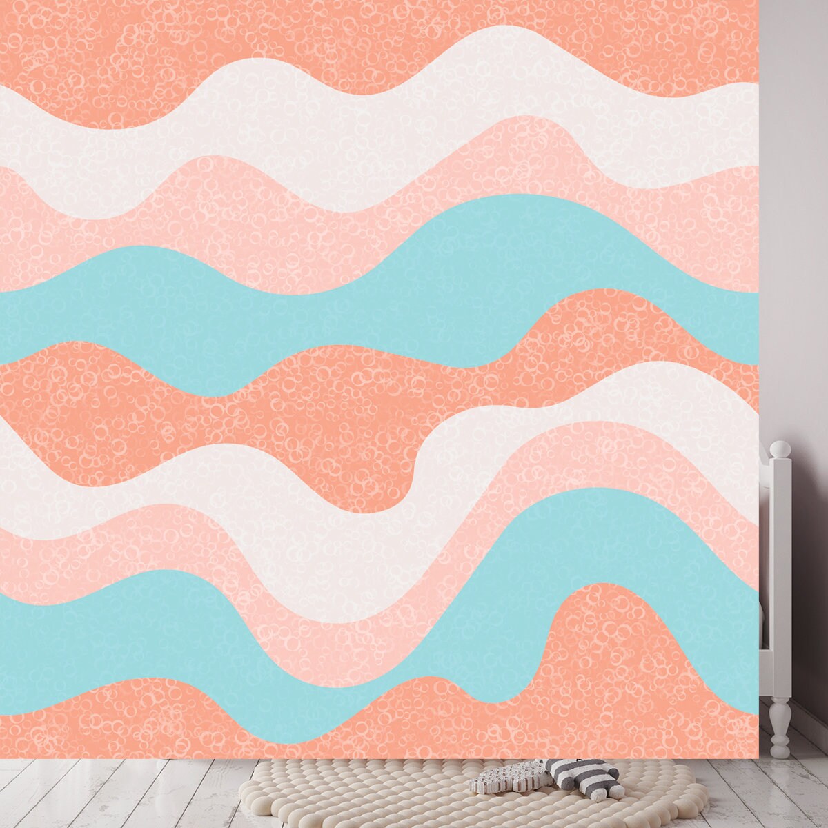 Wavy Seamless Pattern. Nautical Waves Ripple Doodle Vector Wallpaper Girl Bedroom Mural