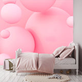 Abstract Colorful Balls. Pink Candies Fly in Zero Gravity. Chaotic Scatter Confetti Spheres Wallpaper Girl Bedroom Mural