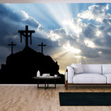 Calvary Hill with Silhouettes of the Cross Wallpaper Living Room Mural