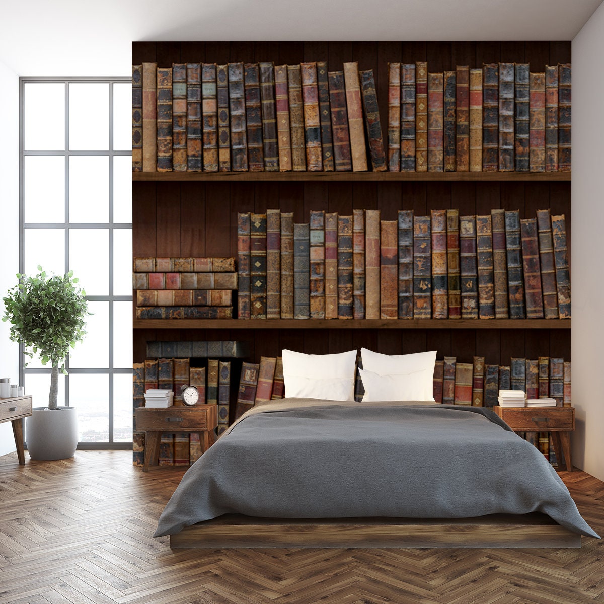 Old Books Seamless Texture (Vertically and Horizontally). Bookshelf Background Wallpaper Bedroom Mural