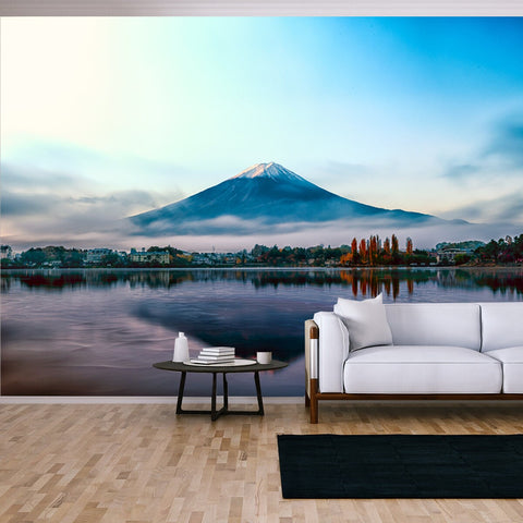 Mt Fuji in the Early Morning with Reflection on the Lake Kawaguchiko Wallpaper Living Room Mural