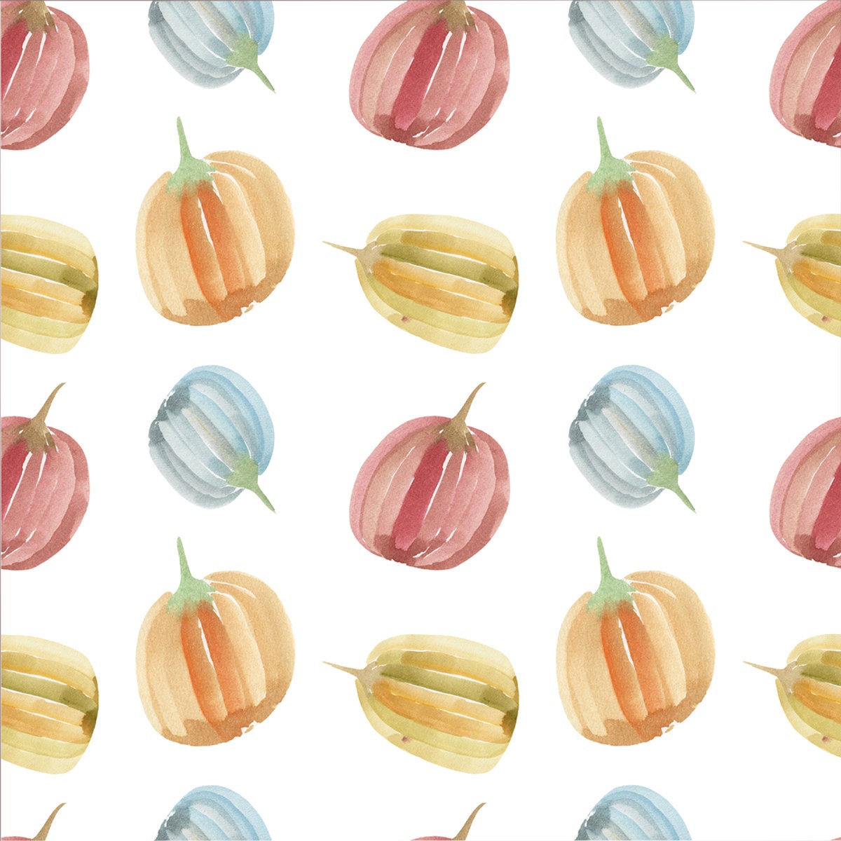 Seamless Watercolor Pattern with Multicolored Pumpkins. Autumn Harvest Wallpaper Dining Room Mural