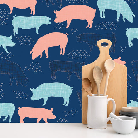 Pigs Vector Seamless Pattern Isolated Hand Drawn Illustration Wallpaper Kitchen Mural