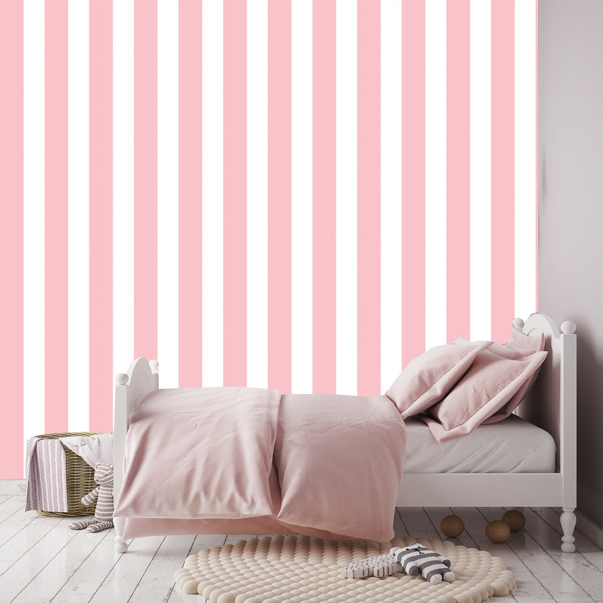 Pink and White Striped Background Wallpaper Girl Bedroom Mural