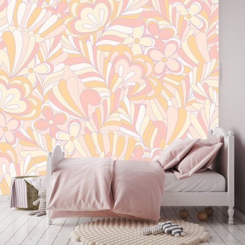 Pastel Candy Hippie Seamless Pattern. Vector Nostalgic Retro 60s Groovy Print Wallpaper Girl Bedroom Mural