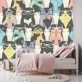 Seamless Pattern with Hipster Cute Cats Wallpaper Girl Bedroom Mural