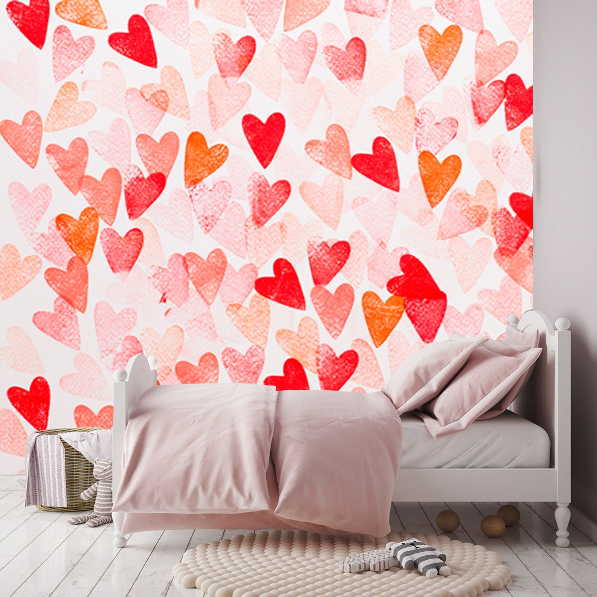 Abstract Watercolor Red, Pink Heart Background Wallpaper Gir Bedroom Mural