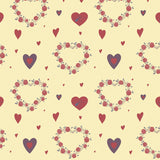 Red and Purple Hearts with Flowers on Beige Background Wallpaper Kitchen Mural