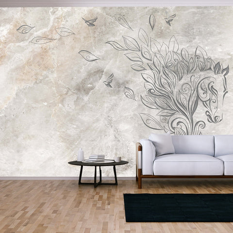 High Quality Porcelain or Marble Panel Tile with Carved Foliage Horse Wallpaper Living Room Mural