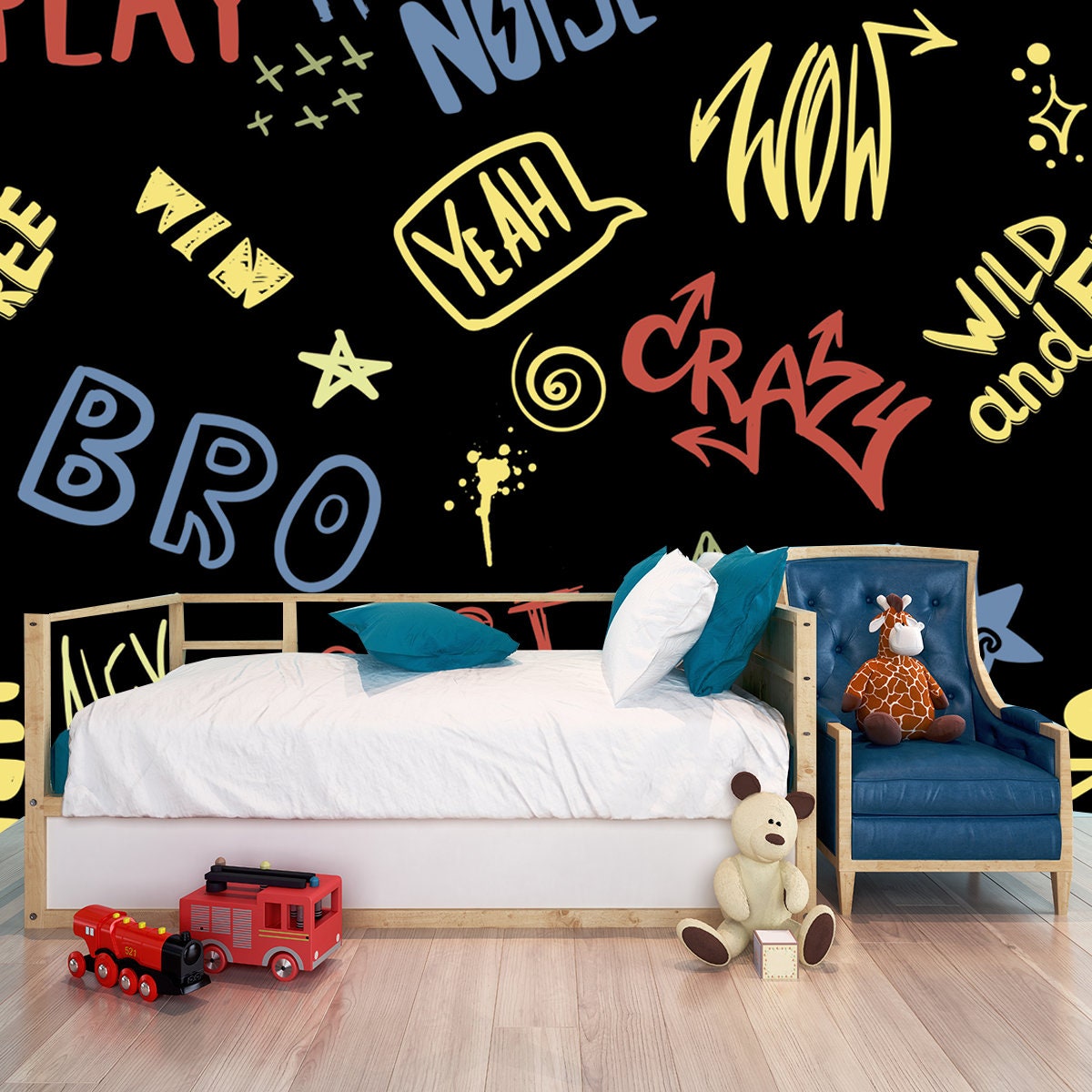 Hand Drawn Pattern for Boys. Slogans, Bro Graffiti Background Wallpaper Boys Bedroom Mural