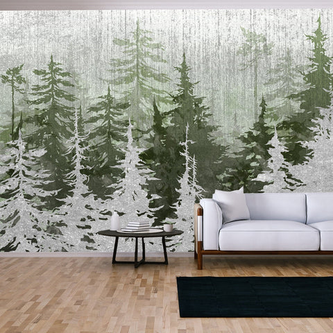 Trees, Art Drawing in Different Colors on a Textural Background Wallpaper Living Room Mural