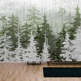 Trees, Art Drawing in Different Colors on a Textural Background Wallpaper Living Room Mural