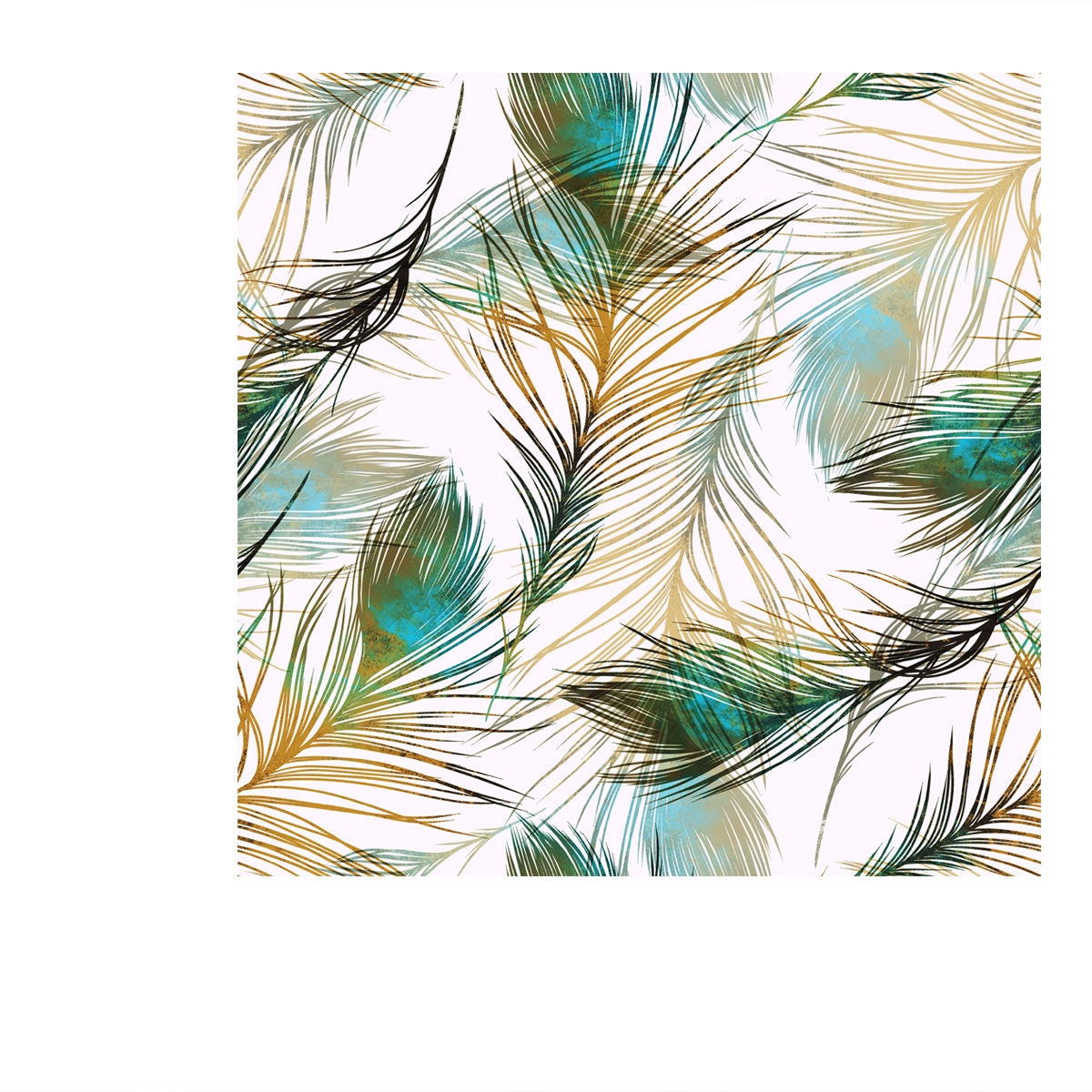 Imprints Peacock Feathers. Hand Painted Seamless Pattern Wallpaper Bedroom Mural