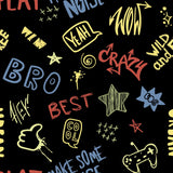 Hand Drawn Pattern for Boys. Slogans, Bro Graffiti Background Wallpaper Boys Bedroom Mural