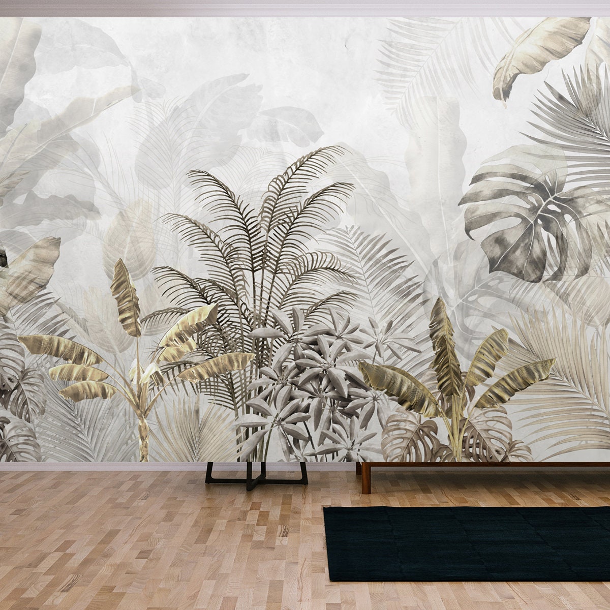 Gold Tropical Wallpaper Design - 3D illustration Wallpaper Living Room Mural