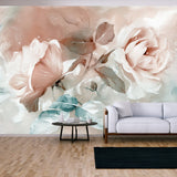 Oil Painting with Flower Rose, Leaves. Botanic Print Background Wallpaper LivingRoom Mural