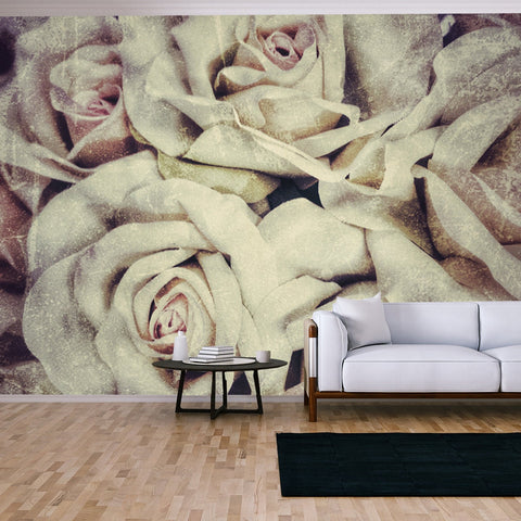 Majestic White Rose Bouquet Wallpaper Living Room Mural