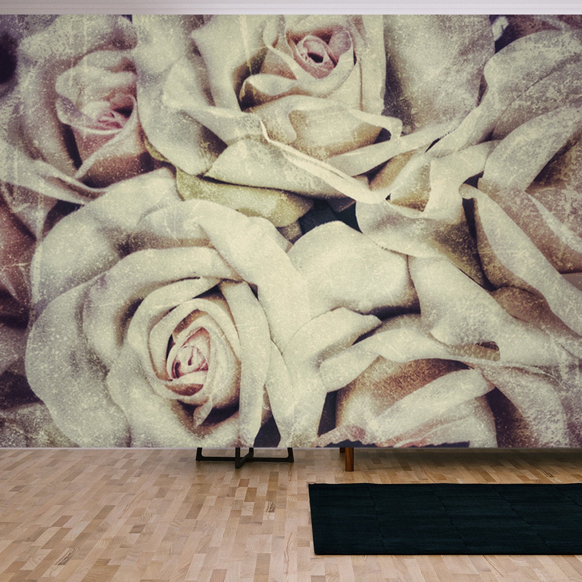 Majestic White Rose Bouquet Wallpaper Living Room Mural