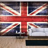 British Union Jack Flag Painted on Old Plank Dark Wall Wallpaper Living Room Mural