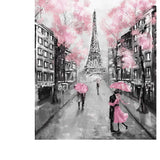 Oil Painting, Paris, European City Landscape, Eiffel Tower, Black, White and Pink Wallpaper Bedroom Mural