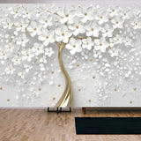 3d Picture Background Tree with White Flowers and Golden Balls Wallpaper Living Room Mural