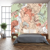 Abstract Seamless Pattern in Modern Simple Style. Female Faces Wallpaper Bedroom Mural